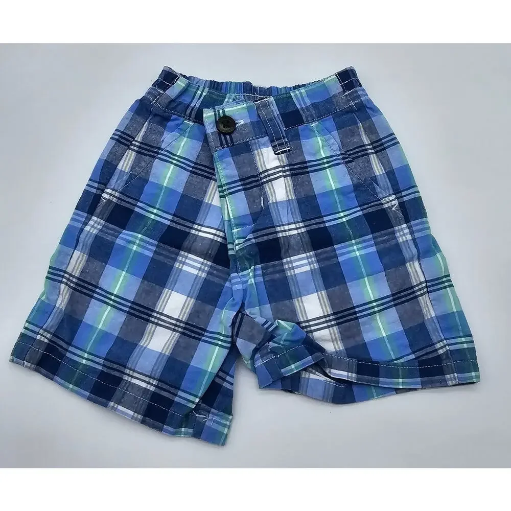 Janie and Jack Boys Size 6-12M Blue and Gray Plaid T-Shirt and Shorts Outfit